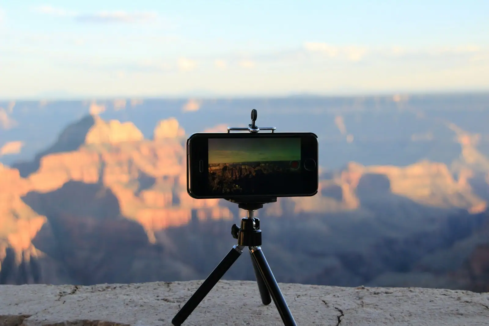 IPhone on tripod taking photo of Grand Canyon